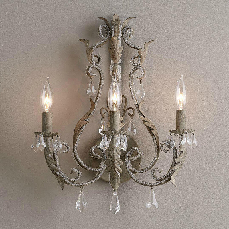 Iron Crystal Hardware 3-Light Wall Lamp