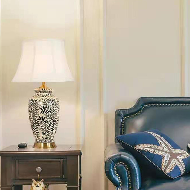 Vase Shaped Fabric Ceramic Table Lamp