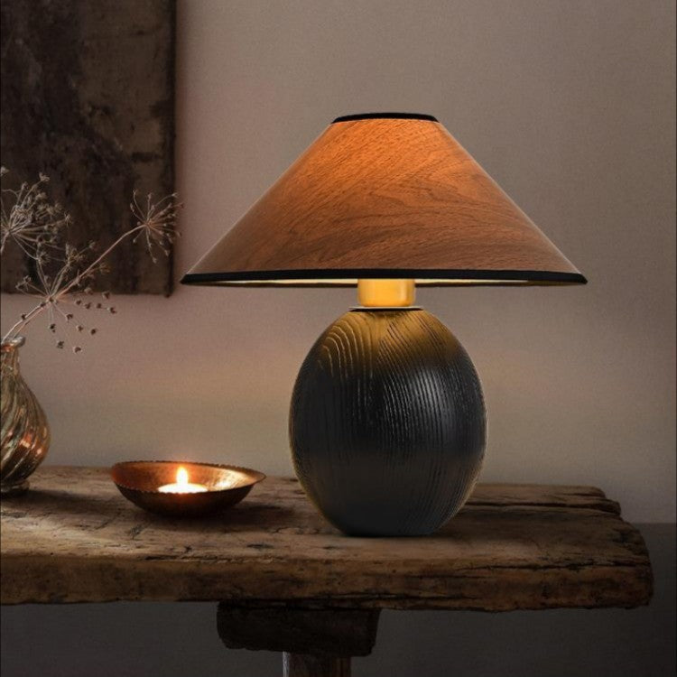 Fabric Ash Wood Conic Table Lamp