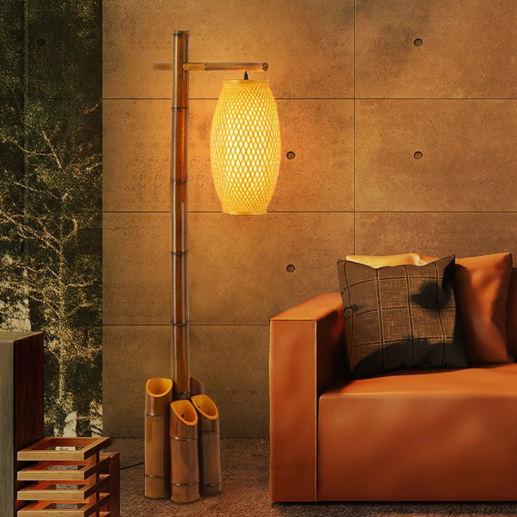 Traditional Chinese Bamboo Tube Floor Lamp