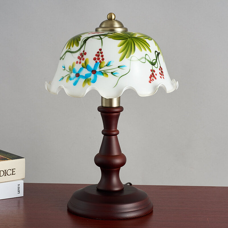 Elements Hand-depicted Floral Glass Table Lamp