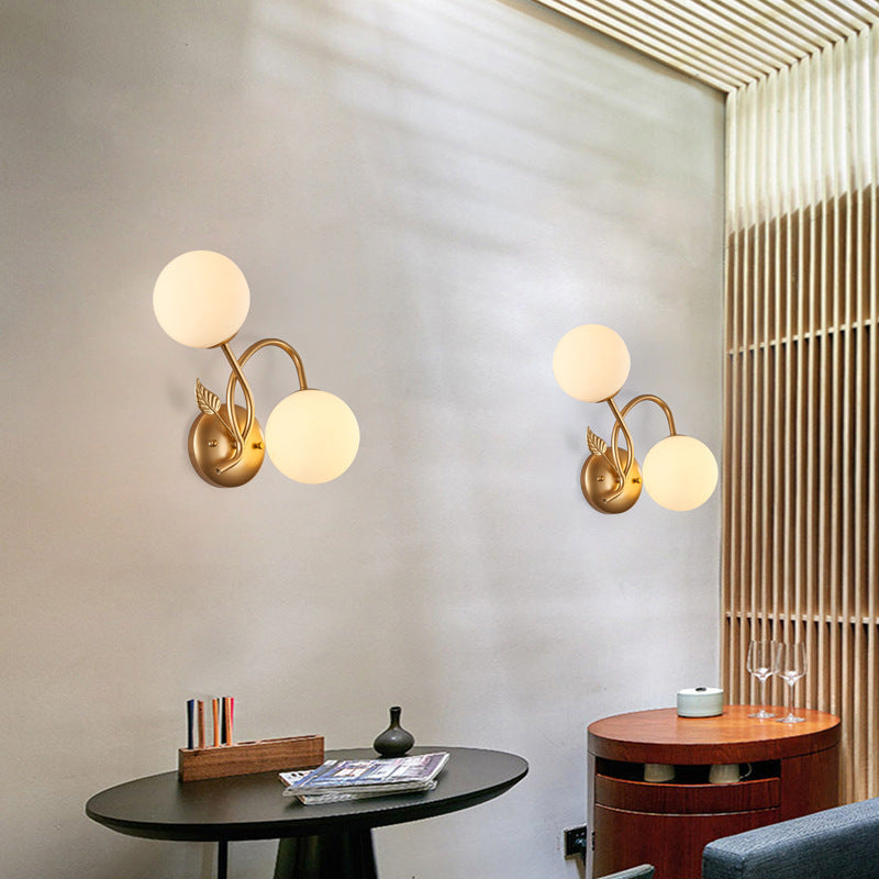 Branch Leaf Glass Ball 2-Light Wall Lamp