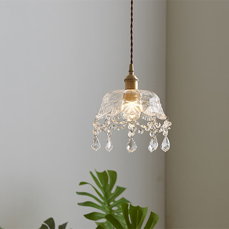 Round Carved Brass Glass Wall Lamp