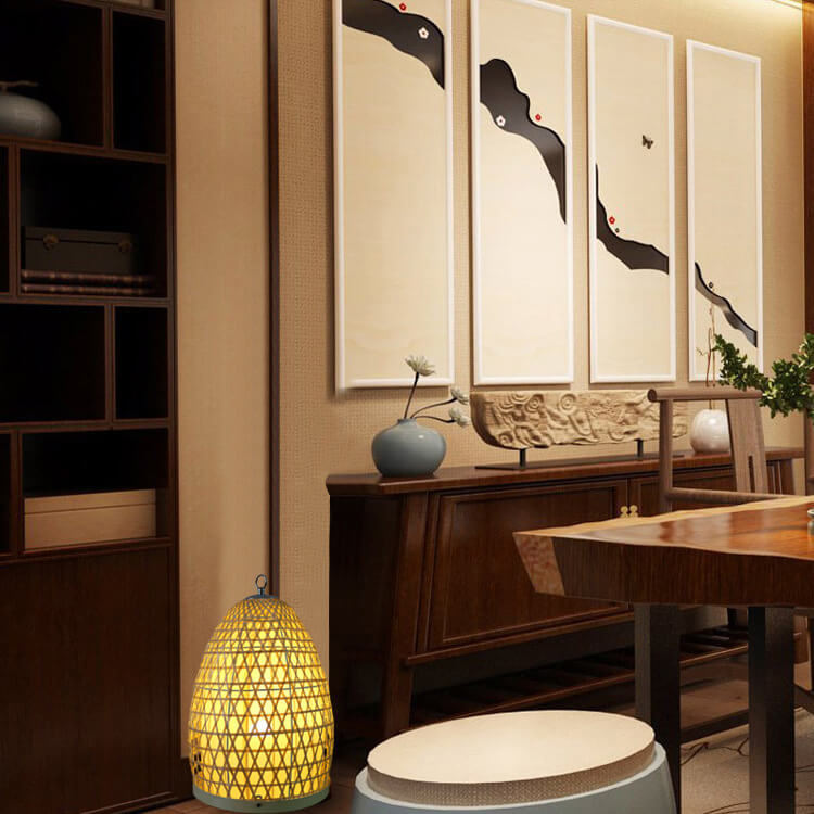 Bamboo Weaving Parchment Oval Floor Lamp
