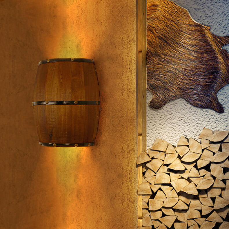 Half Barrel Wood Wall Lamp