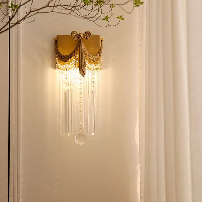 Brass Crystal Square Bow Wall Lamp
