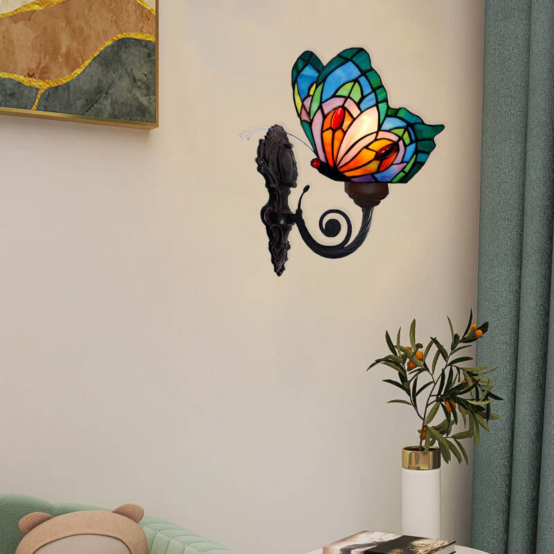 Stained Glass Butterfly Wall Lamp