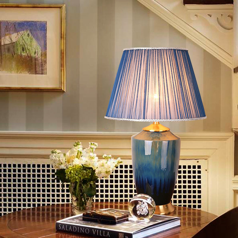 Column Trapezoid Fabric Ceramics Table Lamp