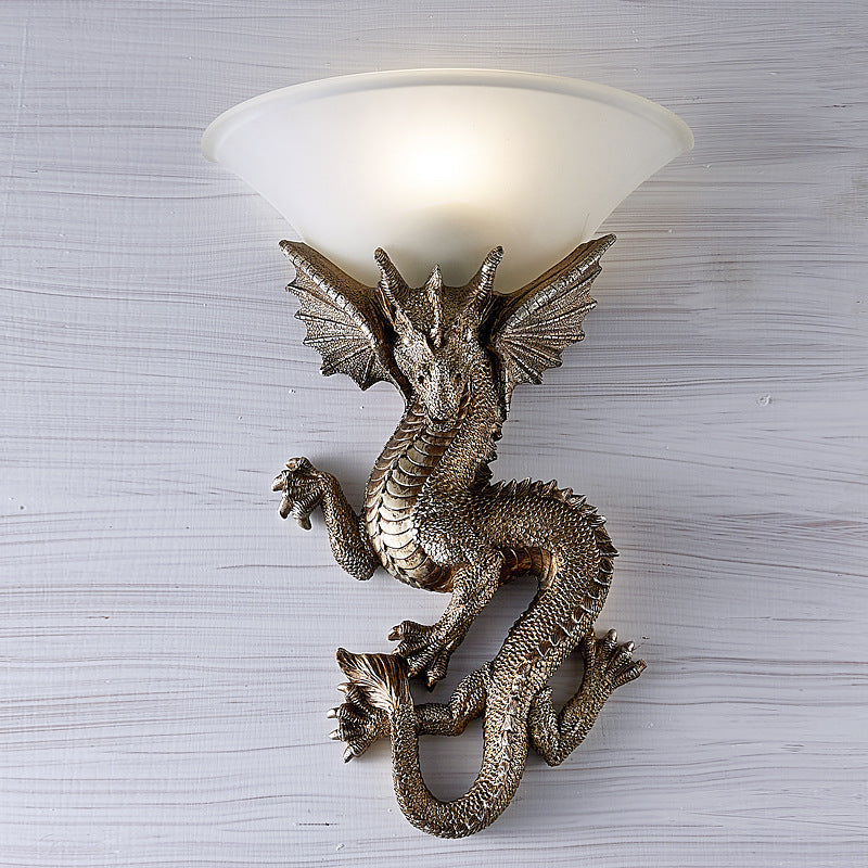 Resin Glass Dragon Semi-Circular Wall Lamp