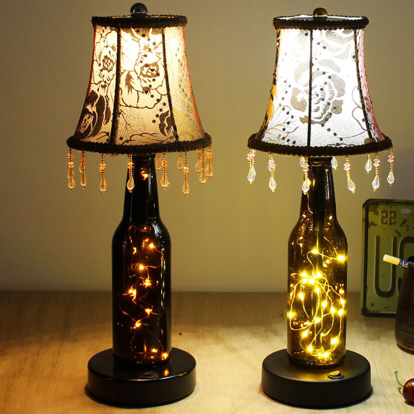 Fabric Glass Wine Bottle Table Lamp