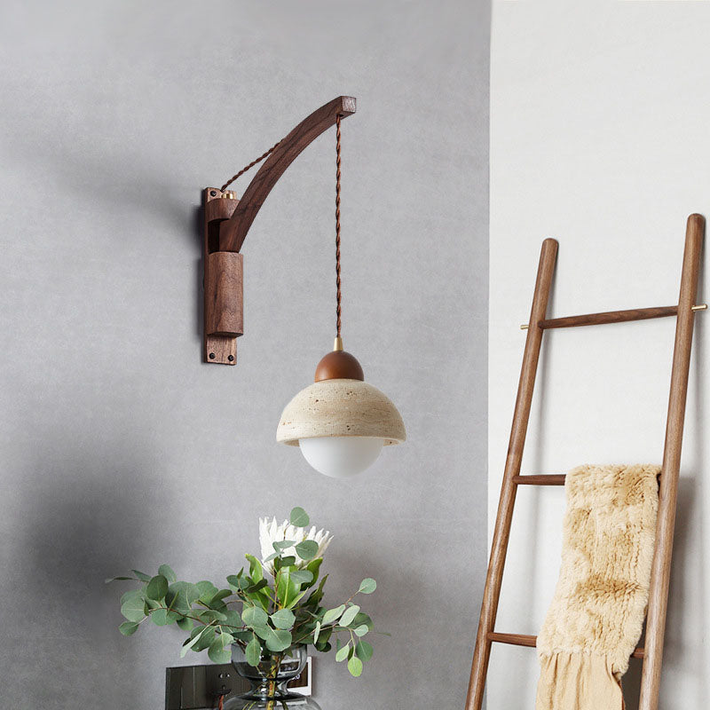 Solid Wood Glass Horn Wall Lamp