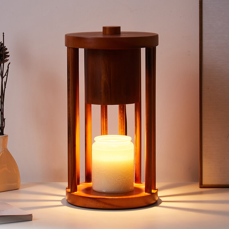 Wooden Circle Melting Wax Table Lamp