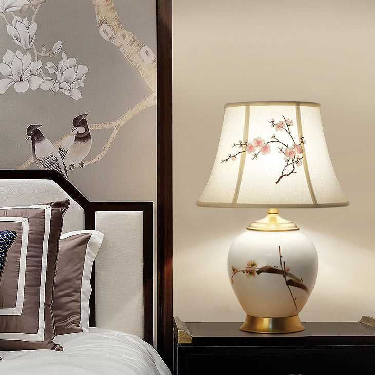Plum Flower Embroidered Fabric Table Lamp