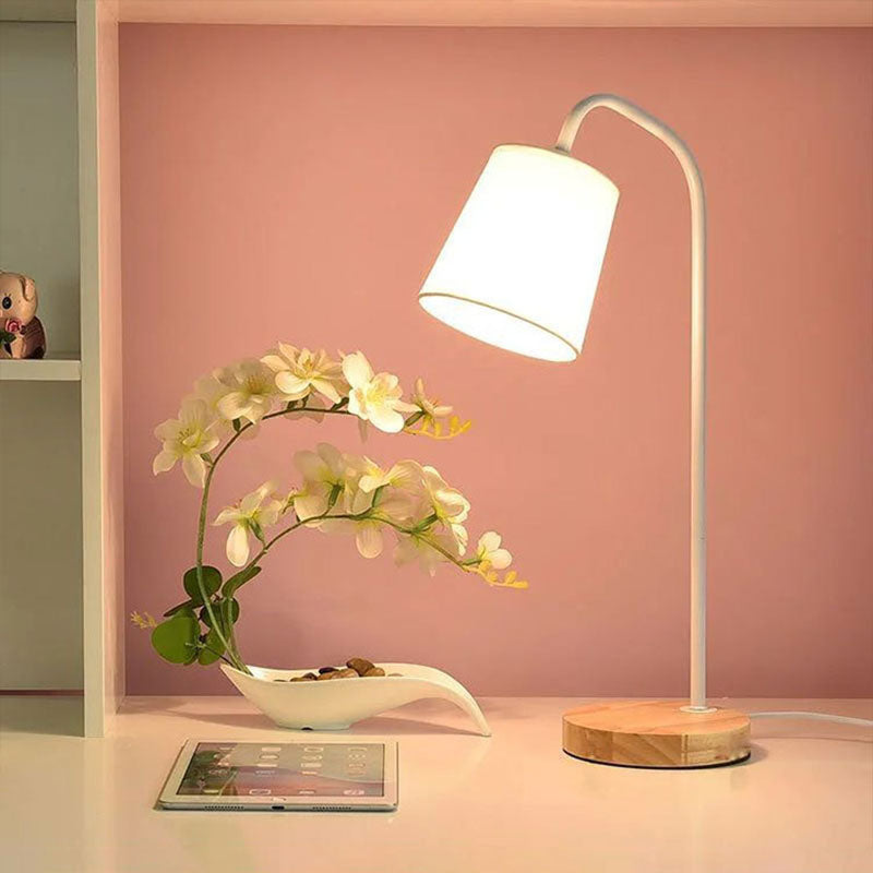 Cylinder Fabric Wooden Study Table Lamp