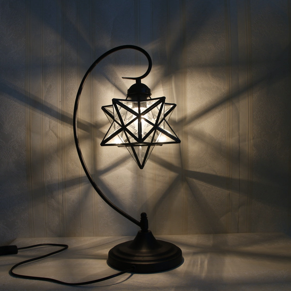 Pentagram Iron Glass Bedroom Table Lamp