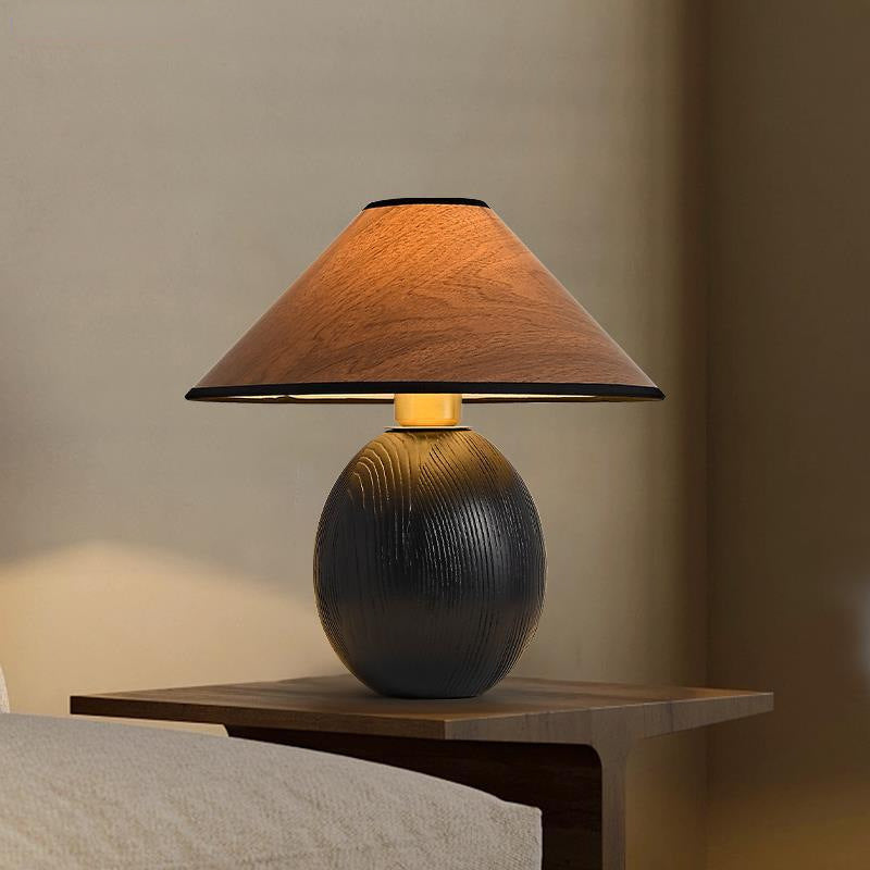 Round Trapezoidal Solid Wood Table Lamp