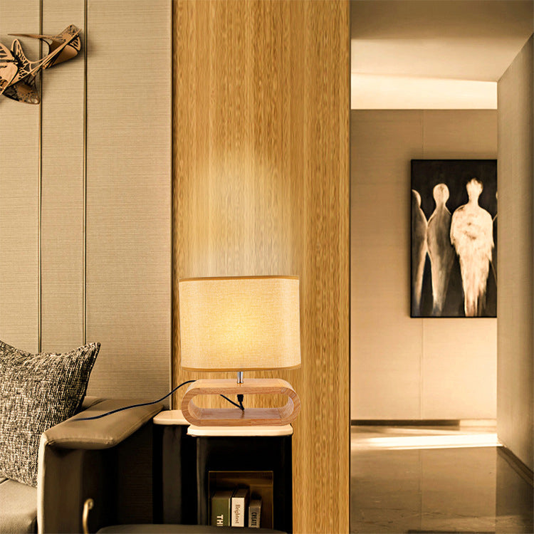 Rectangular Wood Fabric Bedroom Table Lamp