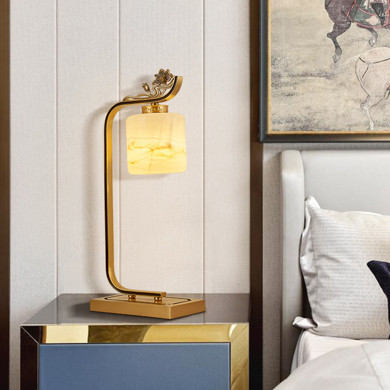 Lantern Cylinder Copper Glass Table Lamp