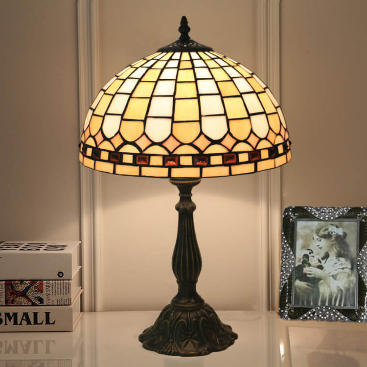 Yellow Plaid Stained Glass Table Lamp
