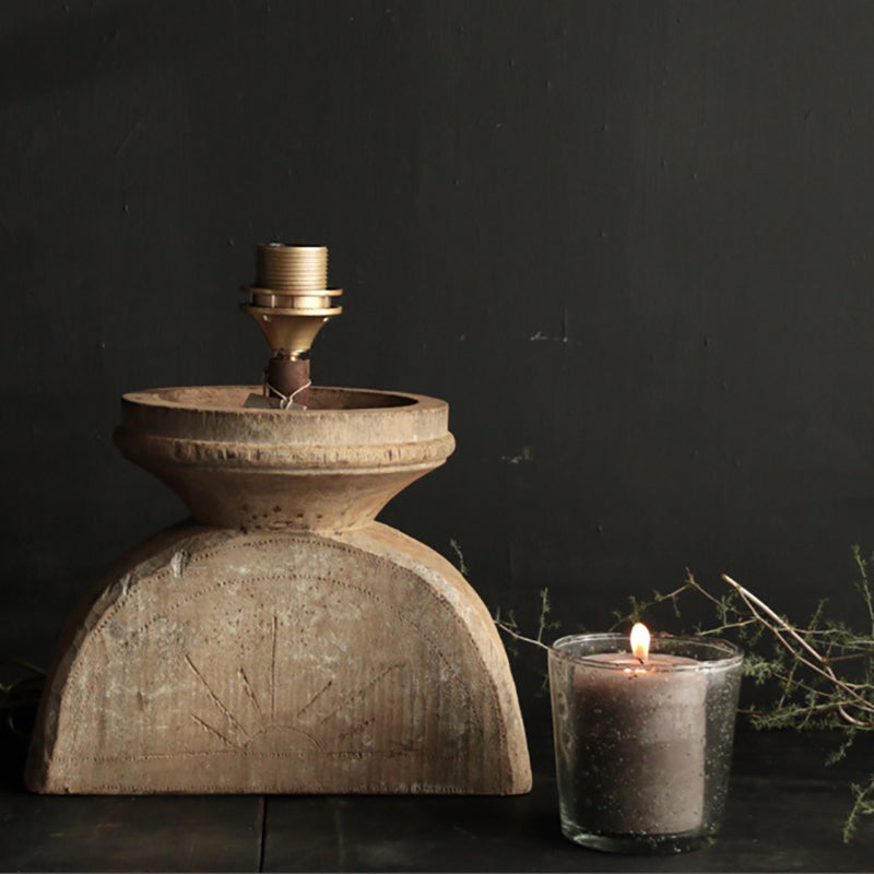 Fabric Dark Distressed Wood Table Lamp