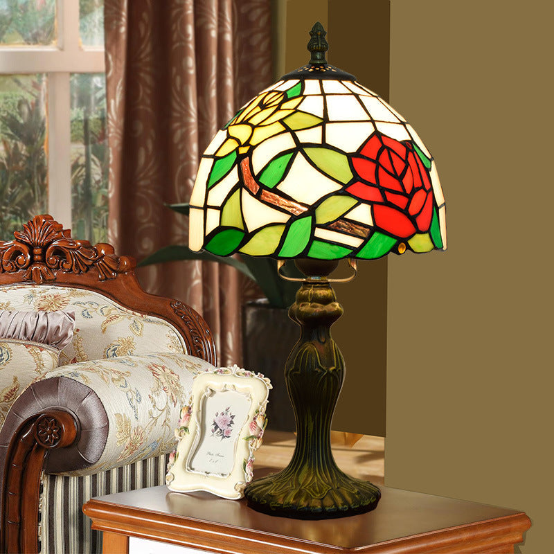 Stained Glass Rose Flower Table Lamp