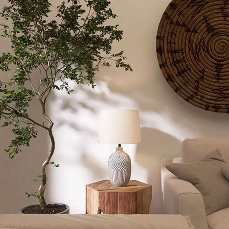 Striped Vase Ceramic Fabric Table Lamp