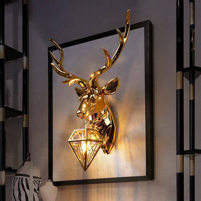 Plating Geometric Deer Head Wall Lamp