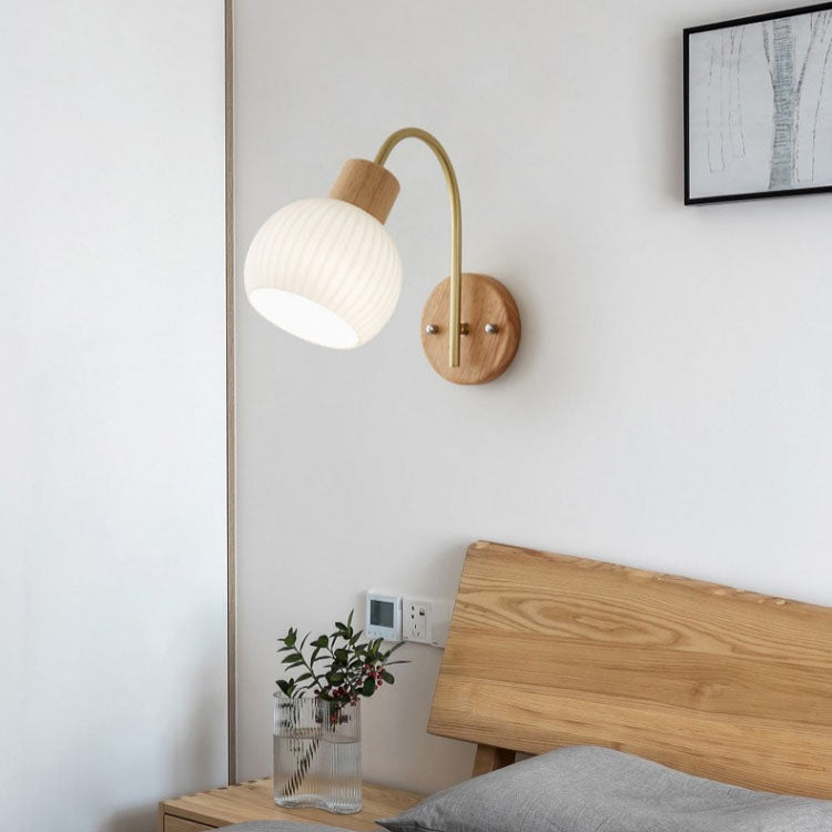 Round Solid Wood Striped Wall Lamp