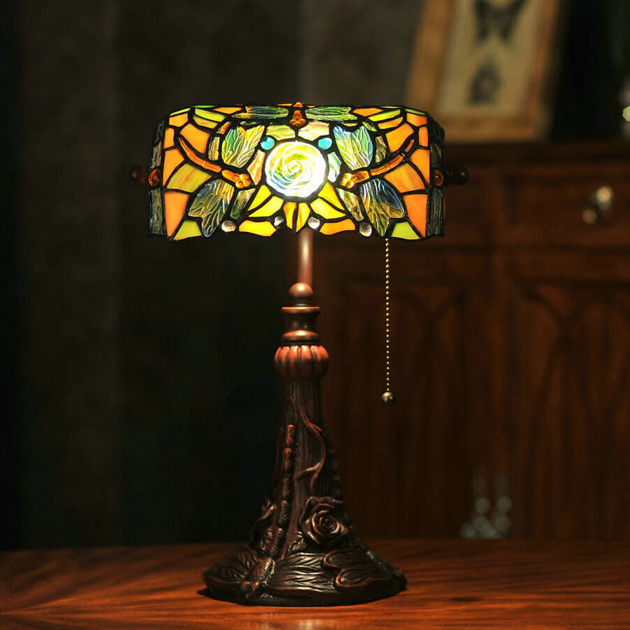 Dragonfly Rose Glass Table Lamp