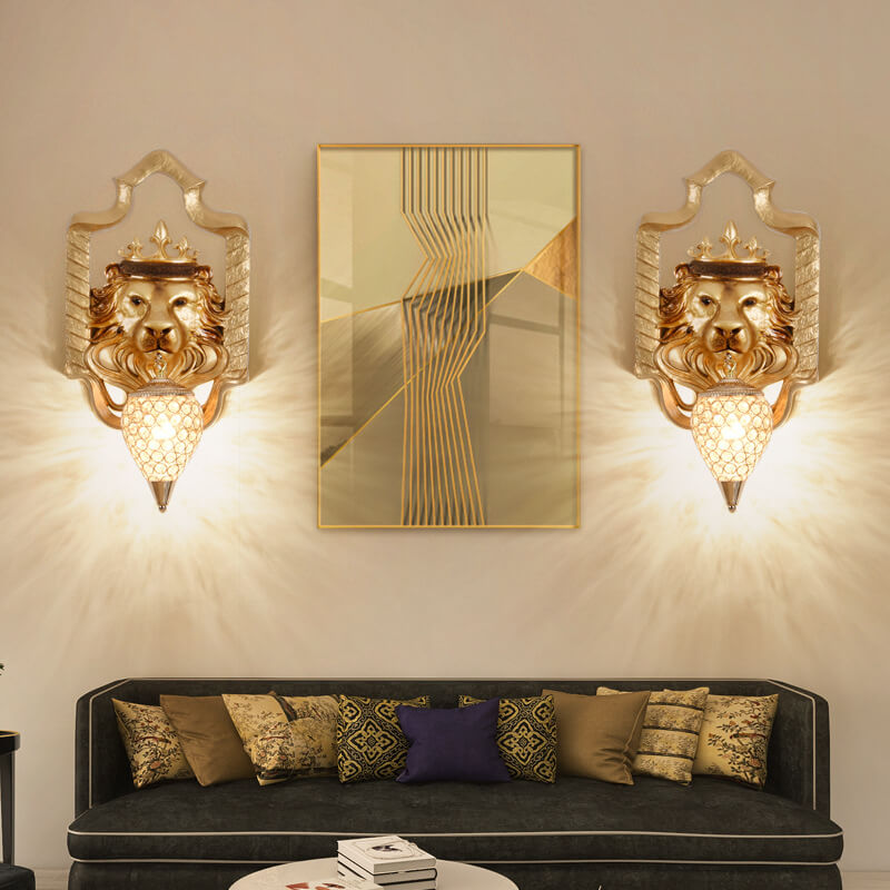 Lion Head Lantern Resin Wall Lamp
