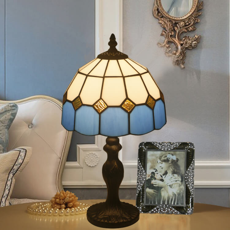 Gemstone Stained Glass Round Table Lamp