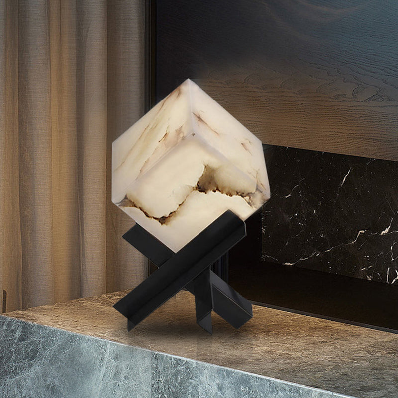 Textured Square Stainless Steel Table Lamp