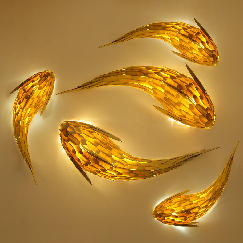 Decorative Carp Linden Wood 2-Light Wall Lamp