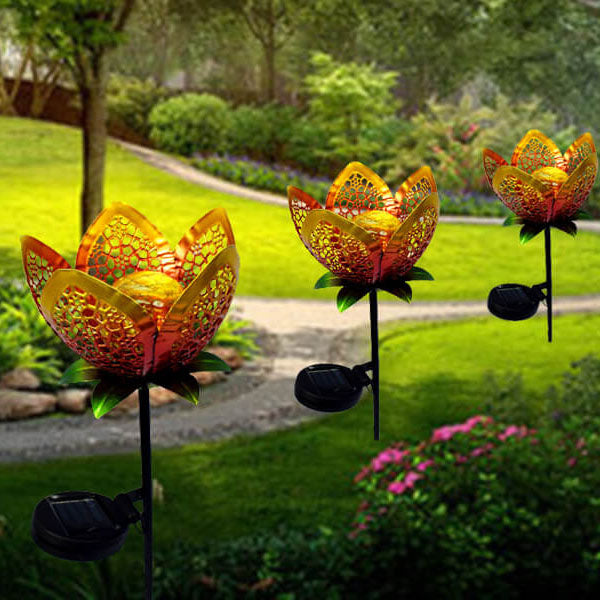 Wrought-Iron Hollow Petals Ground Outdoor Light