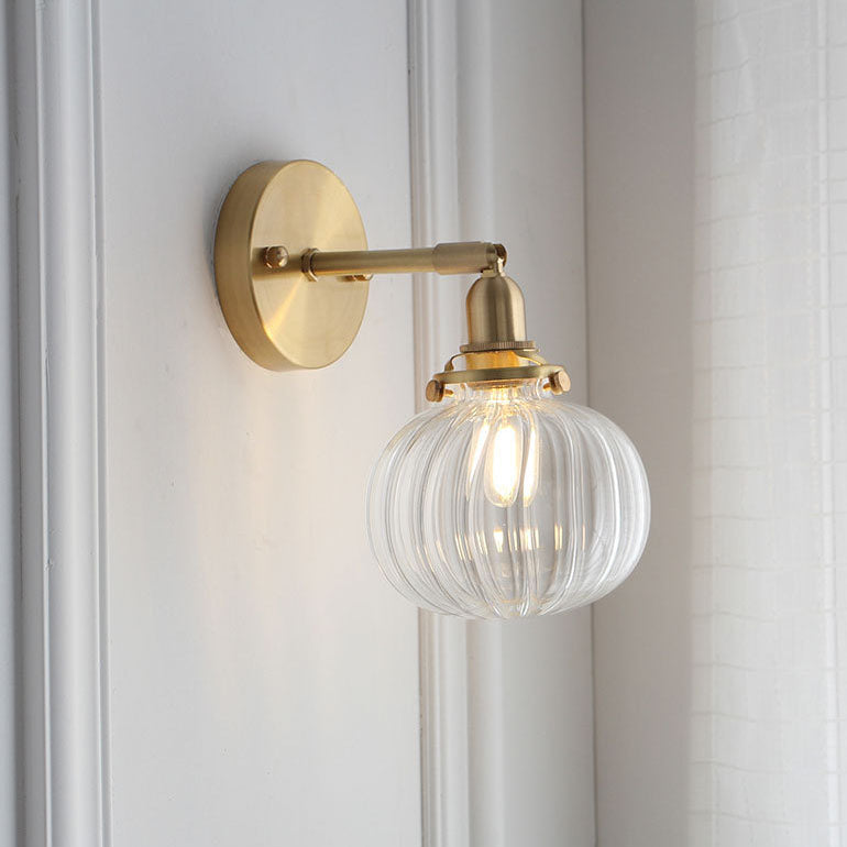 Brass Pumpkin Glass Living Wall Lamp