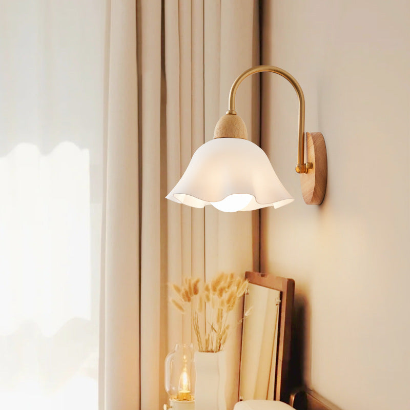 Wood Ceramic Flower Living Wall Lamp