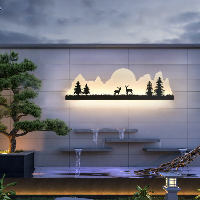Iron Acrylic Landscape Painting Outdoor Light