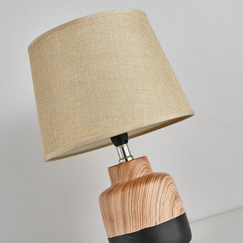 Wood Grain Fabric Ceramic Table Lamp
