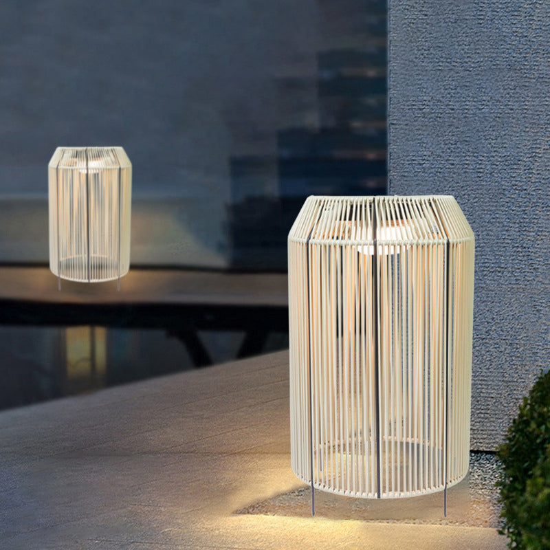 Cylindrical PE Rattan Patio Outdoor Light