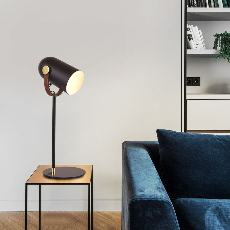 Iron Cylinder Leather Bedroom Table Lamp