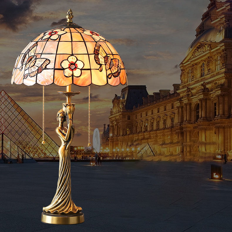 Copper Goddess Statue Shell 2-Light Table Lamp