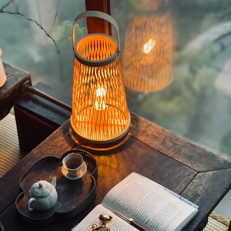 Bamboo Weaving Lantern Portable Table Lamp