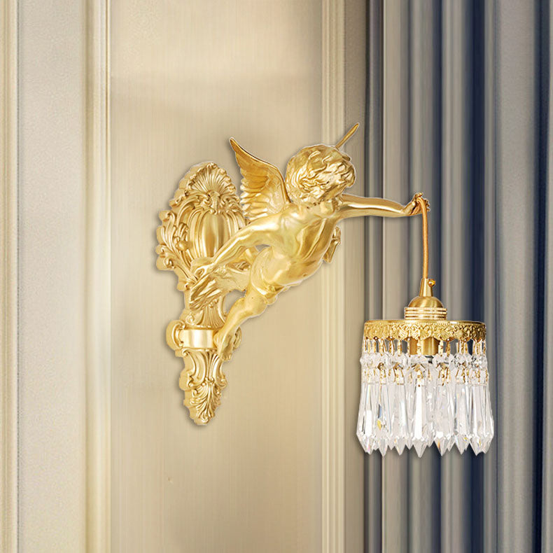Crystal Brass Flower Angel Wall Lamp