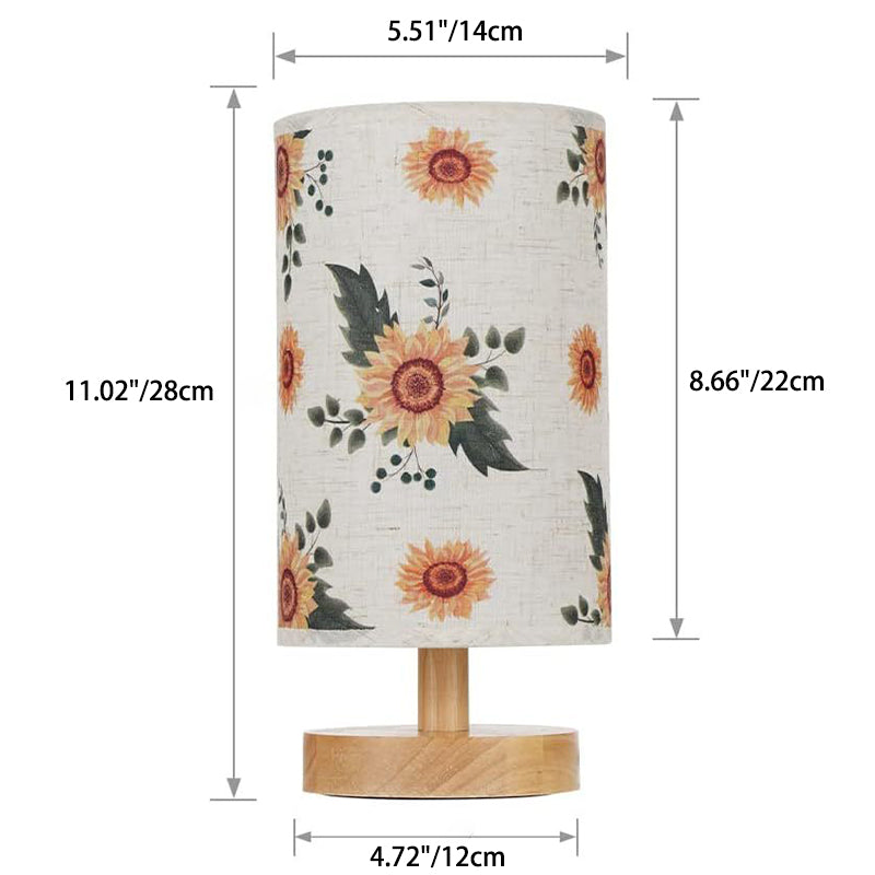 Round Fabric Wood Bedroom Table Lamp