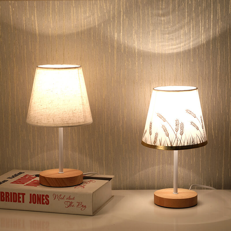 Fabric Cone Solid Wood Table Lamp