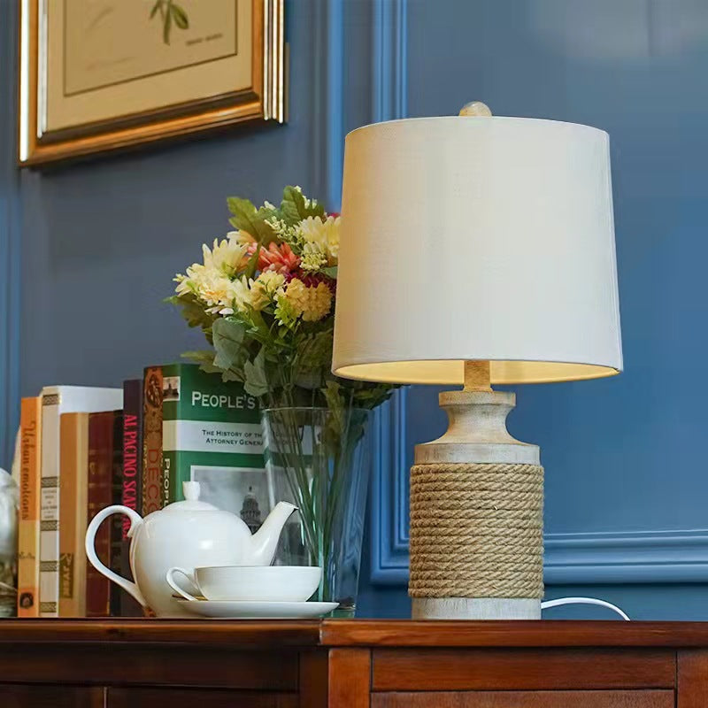 Hemp Rope Wood Fabric Table Lamp