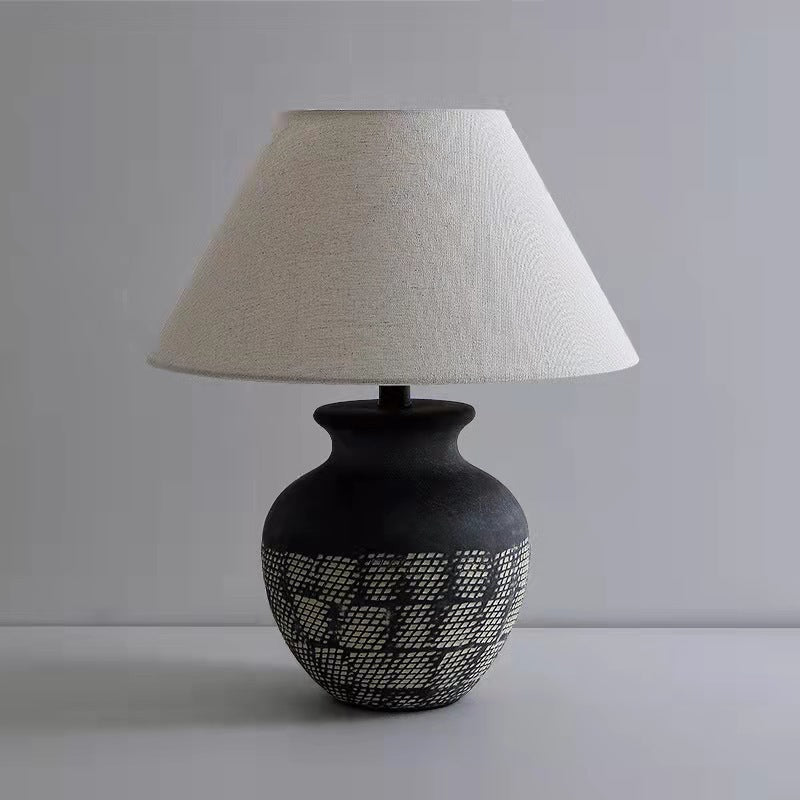Cone Fabric Round Ceramic Table Lamp