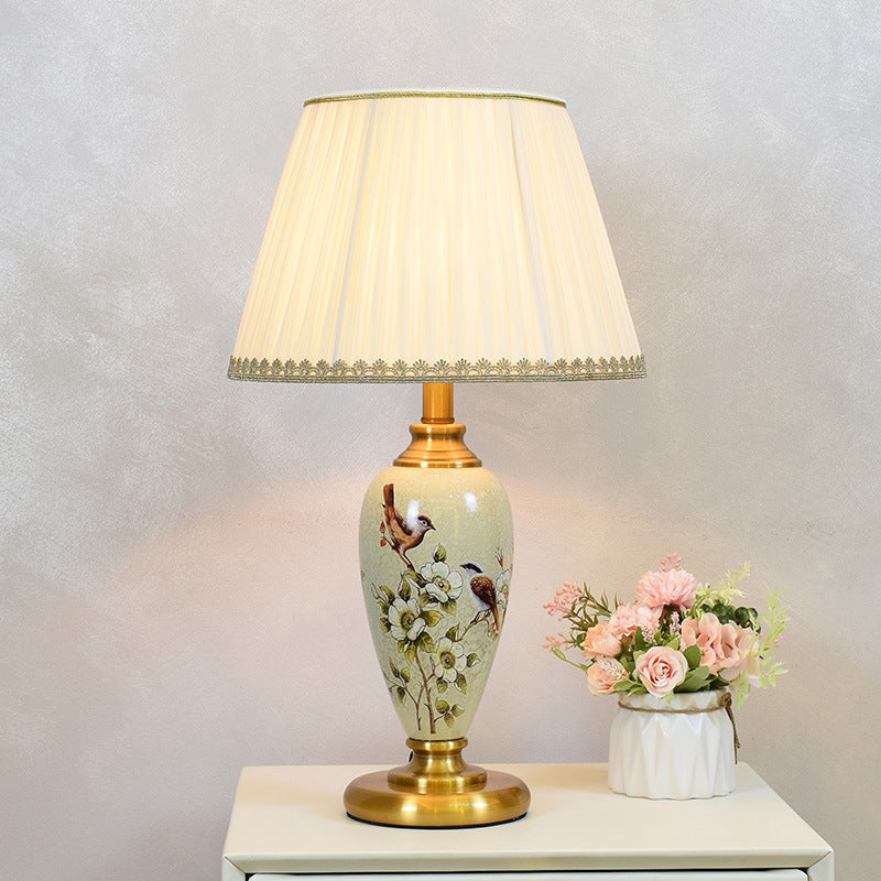 Bird Flower Cylinder Hardware Table Lamp