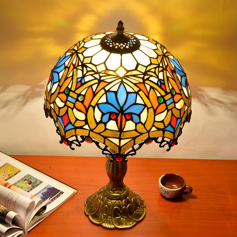 Flower Gemstone Stained Glass Table Lamp
