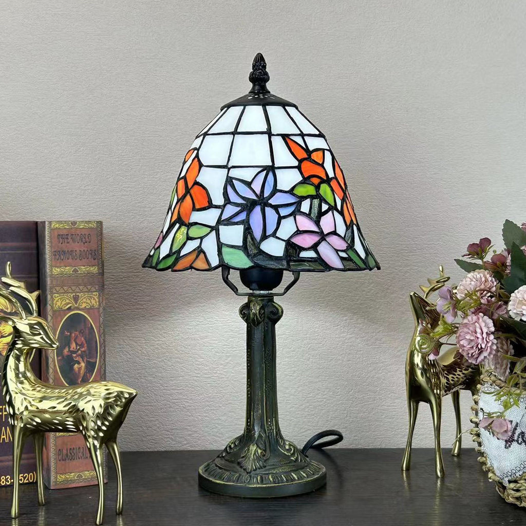 Alloy Glass Dome Flower Table Lamp